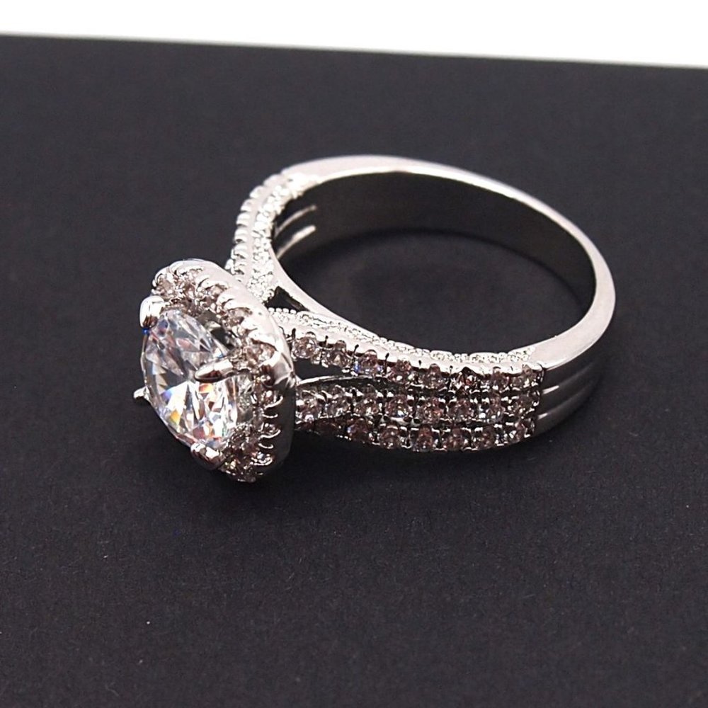 Ladies 2.50ctw  Halo Bridal Diamond Ring, 18K White Gold - Picture 10 of 15